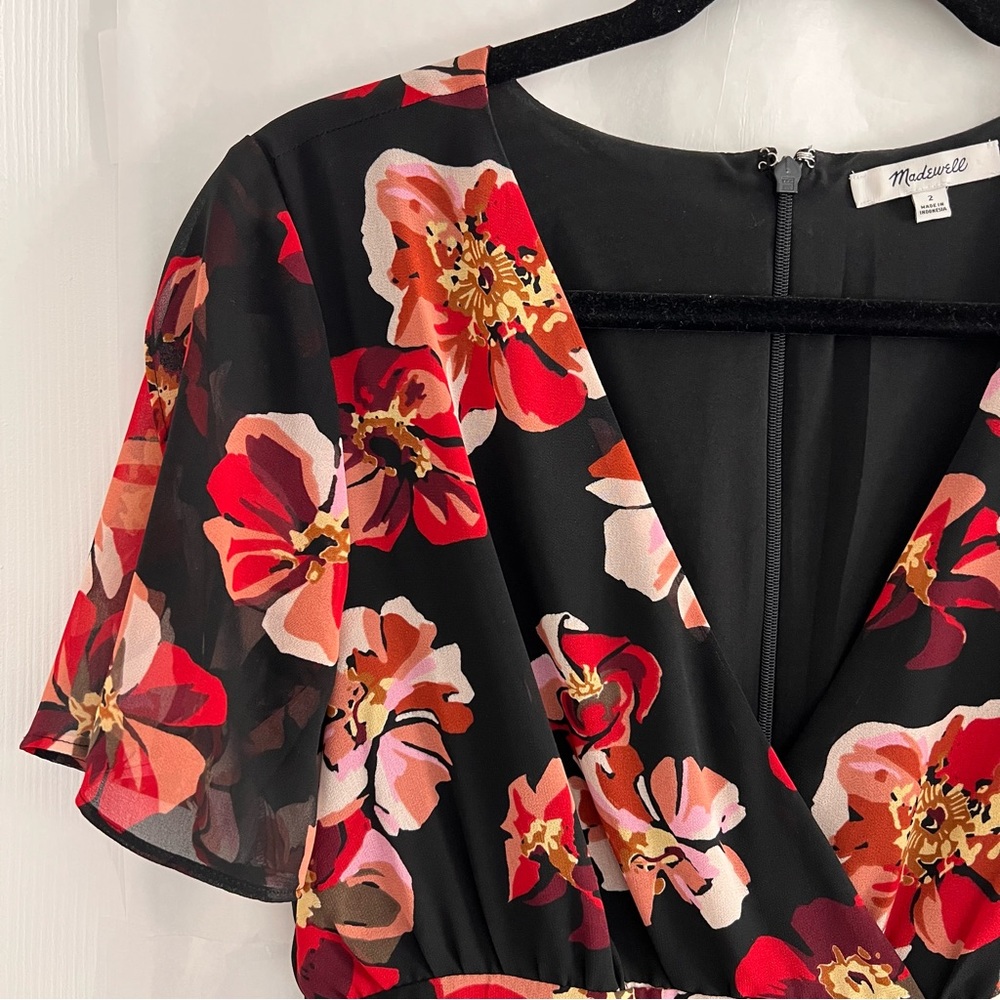 Madewell Dress in Black and Red/Pink Floral Print